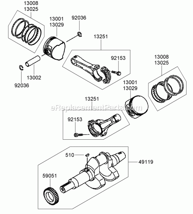 Toro 74254CP (270000001-270999999) Z589 Z Master, With 72in Turbo Force Side Discharge Mower, 2007 Piston and Crankshaft Assembly Kawasaki Fd791d-As07 Diagram