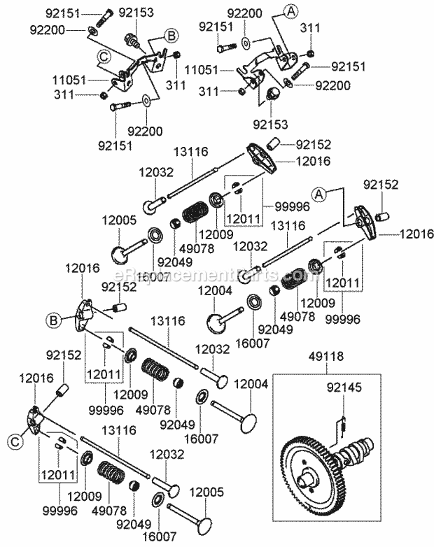 Toro 74254CP (270000001-270999999) Z589 Z Master, With 72in Turbo Force Side Discharge Mower, 2007 Valve and Camshaft Assembly Kawasaki Fd791d-As07 Diagram