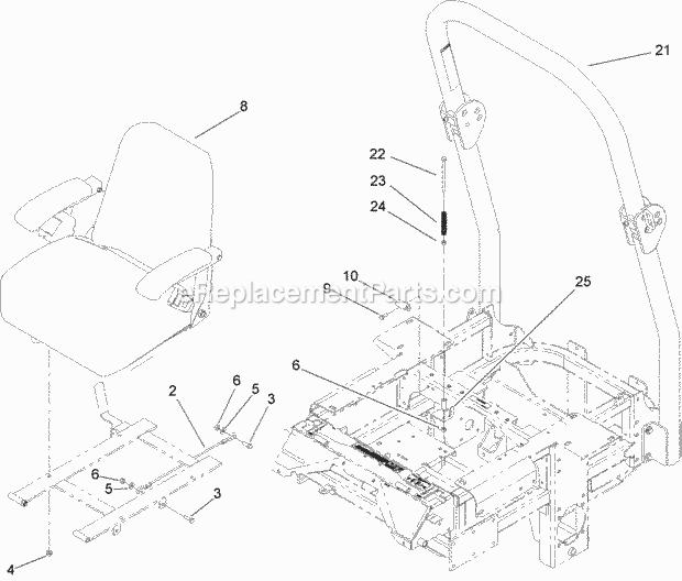 Toro 74254 (270000001-270999999) Z589 Z Master, With 72in Turbo Force Side Discharge Mower, 2007 Seat and Roll-Over Protection System Assembly Diagram