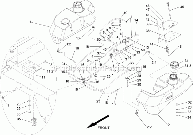 Toro 74255 (250000001-250999999) Z588e Z Master, With 60in Turbo Force Side Discharge Mower, 2005 Fuel Tank Assembly Diagram