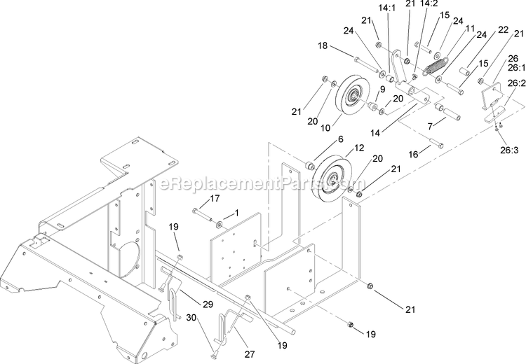 Toro 74256 (250000001-250999999)(2005) Z588e Z Master, With 72in Turbo Force Side Discharge Mower Drive Idler Assembly Diagram