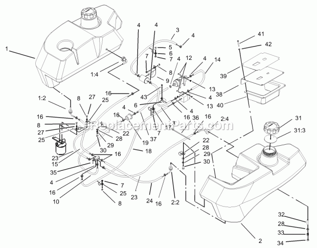 Toro 74259 (230000001-230999999) Z288e Z Master, With 72-in. Sfs Side Discharge Mower, 2003 Fuel System Assembly Diagram