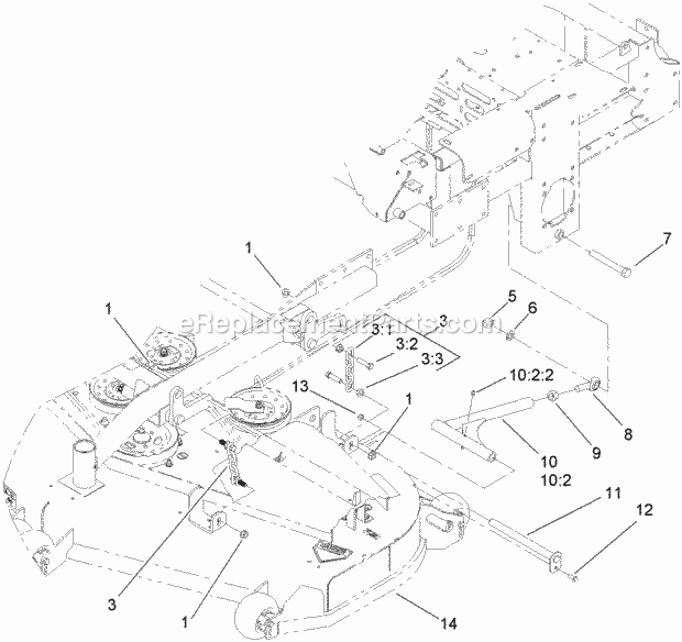 Toro 74261 (270000001-270002000) Z560 Z Master, With 52in Turbo Force Side Discharge Mower, 2007 Deck Connection Assembly Diagram