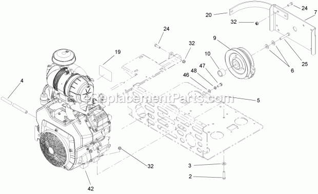 Toro 74262 (270002001-270999999) Z560 Z Master, With 60in Turbo Force Side Discharge Mower, 2007 Engine and Clutch Assembly Diagram