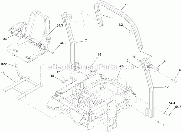 Toro 74262 (270002001-270999999) Z560 Z Master, With 60in Turbo Force Side Discharge Mower, 2007 Roll-Over Protection System Assembly No. 108-1097 Diagram