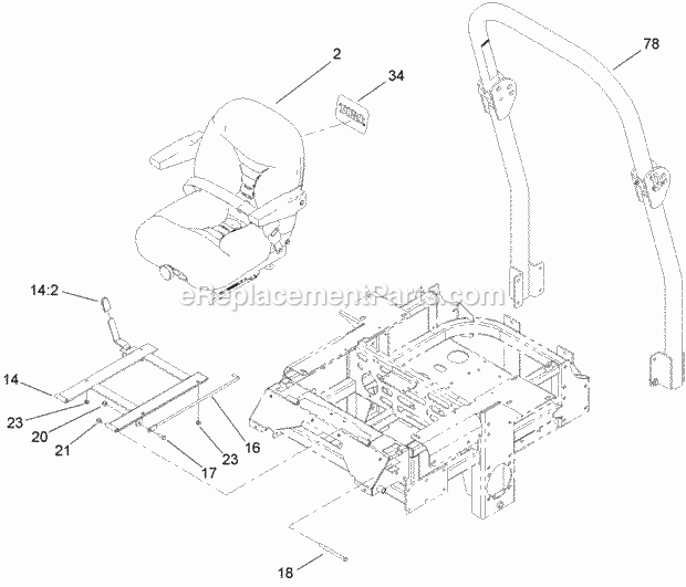 Toro 74263CP (270000001-270999999) Z560 Z Master, With 72in Turbo Force Side Discharge Mower, 2007 Seat and Roll-Over Protection System Assembly Diagram