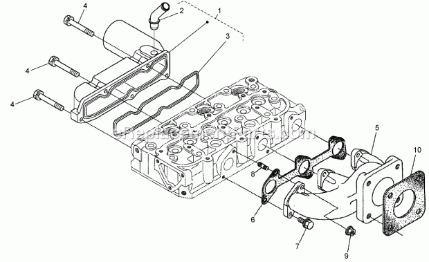 Toro 74264TE (260000001-260999999) Z593-d Z Master, With 132cm Turbo Force Side Discharge Mower, 2006 Inlet and Exhaust Manifold Assembly Diagram