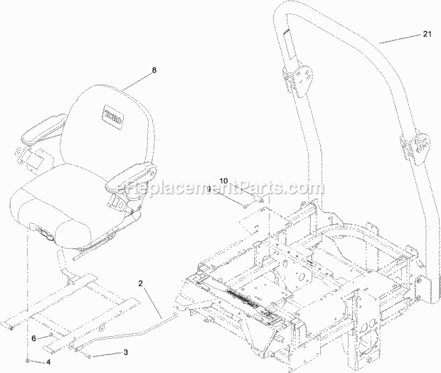 Toro 74264TE (310000001-310999999) Z580-d Z Master, With 132cm Turbo Force Side Discharge Mower, 2010 Seat and Roll-Over Protection System Assembly Diagram