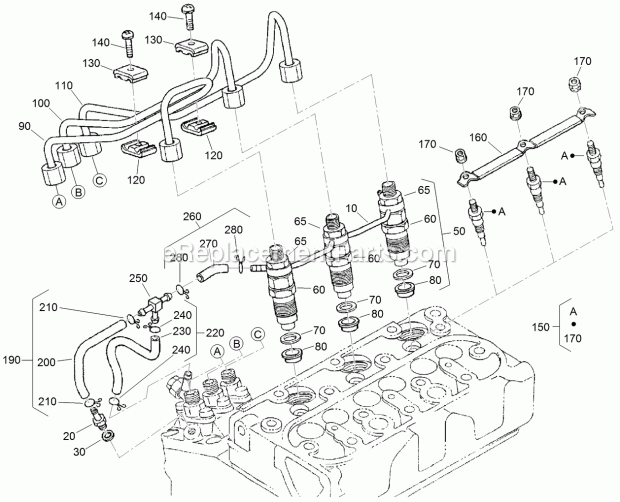 Toro 74264TE (314000001-314999999) Z Master Professional 7000 Series Riding Mower, With 132cm Turbo Force Side Discharge Mower, Nozzle Holder and Glow Plug Assembly Diagram