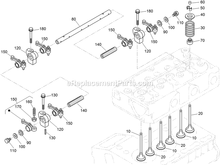 Toro 74264TE (402080000-403138012) Z Master Professional 7000 , With 132cm Turbo Force Side Discharge Mower Valve And Rocker Arm Assembly Diagram