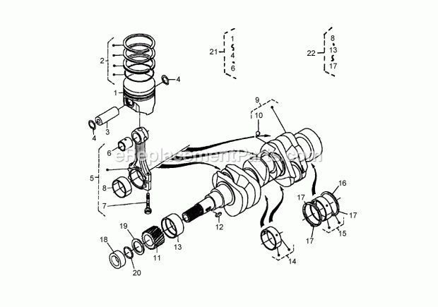 Toro 74265TE (260000001-260999999) Z593-d Z Master, With 152cm Turbo Force Side Discharge Mower, 2006 Piston and Crankshaft Assembly Diagram