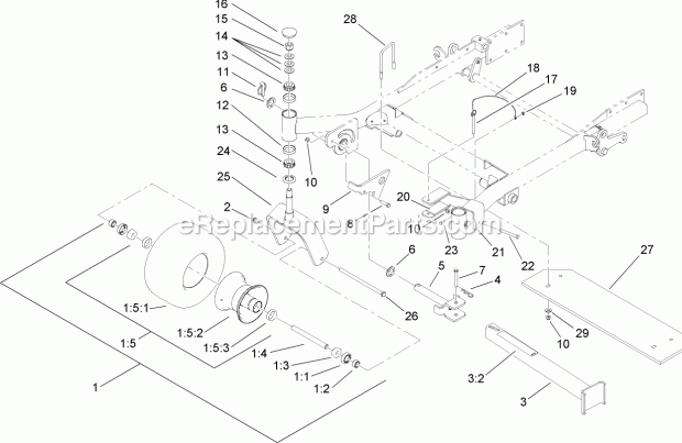 Toro 74265TE (260000001-260999999) Z593-d Z Master, With 152cm Turbo Force Side Discharge Mower, 2006 Caster Wheel Assembly Diagram
