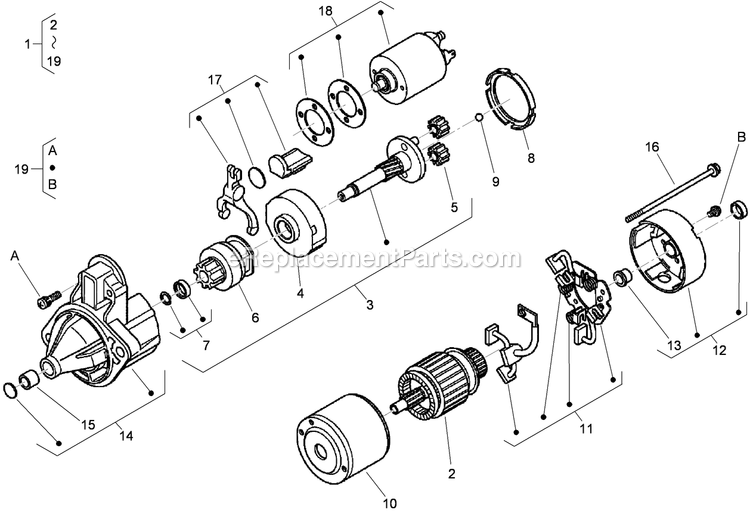 Toro 74265TE (290000001-290999999)(2009) Z580-D Z Master, With 152cm Turbo Force Side Discharge Mower Starter Components Assembly Diagram