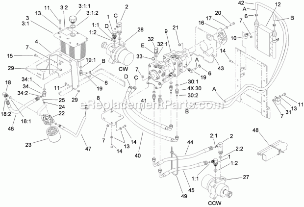 Toro 74265TE (290000001-290999999) Z580-d Z Master, With 152cm Turbo Force Side Discharge Mower, 2009 Hydraulic Tank, Motor and Pump Assembly Diagram