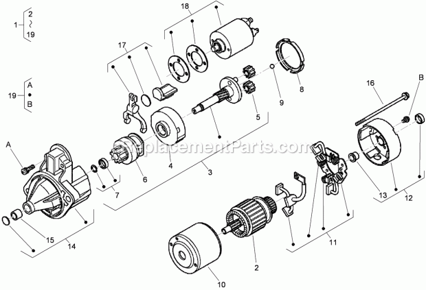 Toro 74265TE (290000001-290999999) Z580-d Z Master, With 152cm Turbo Force Side Discharge Mower, 2009 Starter Components Assembly Diagram