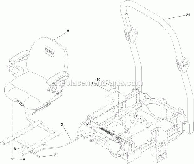 Toro 74265TE (310000001-310999999) Z580-d Z Master, With 152cm Turbo Force Side Discharge Mower, 2010 Seat and Roll-Over Protection System Assembly Diagram