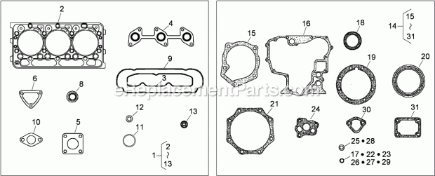 Toro 74265TE (310000001-310999999) Z580-d Z Master, With 152cm Turbo Force Side Discharge Mower, 2010 Upper and Lower Gasket Kits Diagram