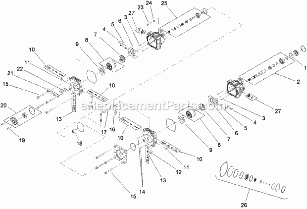 Toro 74265TE (312000001-312999999) Z Master Professional 7000 Series Riding Mower, With 152cm Turbo Force Side Discharge Mower, Tandem Pump Assembly No. 107-9885 Diagram