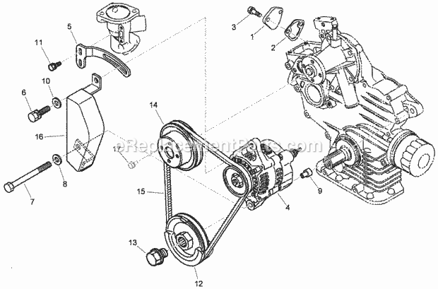 Toro 74265TE (313000001-313999999) Z Master Professional 7000 Series Riding Mower, With 152cm Turbo Force Side Discharge Mower, Alternator, Pulley and Fuel Pump Cover Assembly Diagram