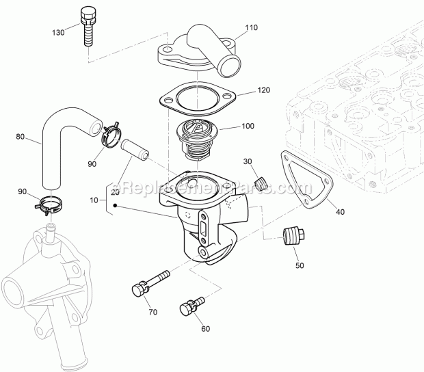 Toro 74265TE (315000001-315999999) Z Master Professional 7000 Series Riding Mower, With 152cm Turbo Force Side Discharge Mower, Water Flange and Thermostat Assembly Diagram