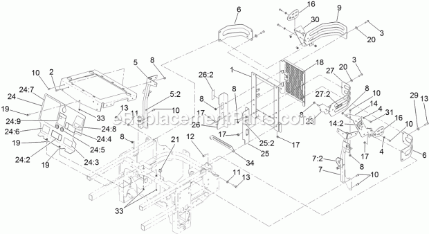 Toro 74265TE (400000000-999999999) Z Master Professional 7000 Series Riding Mower, With 152cm Turbo Force Side Discharge Mower, Engine Housing Assembly Diagram