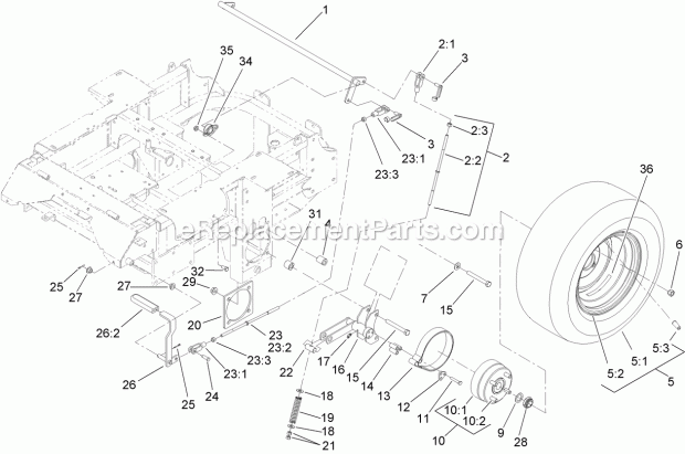 Toro 74265TE (400000000-999999999) Z Master Professional 7000 Series Riding Mower, With 152cm Turbo Force Side Discharge Mower, Main Frame and Rear Wheel Assembly Diagram