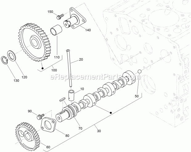 Toro 74265TE (400000000-999999999) Z Master Professional 7000 Series Riding Mower, With 152cm Turbo Force Side Discharge Mower, Camshaft and Idle Gear Shaft Assembly Diagram