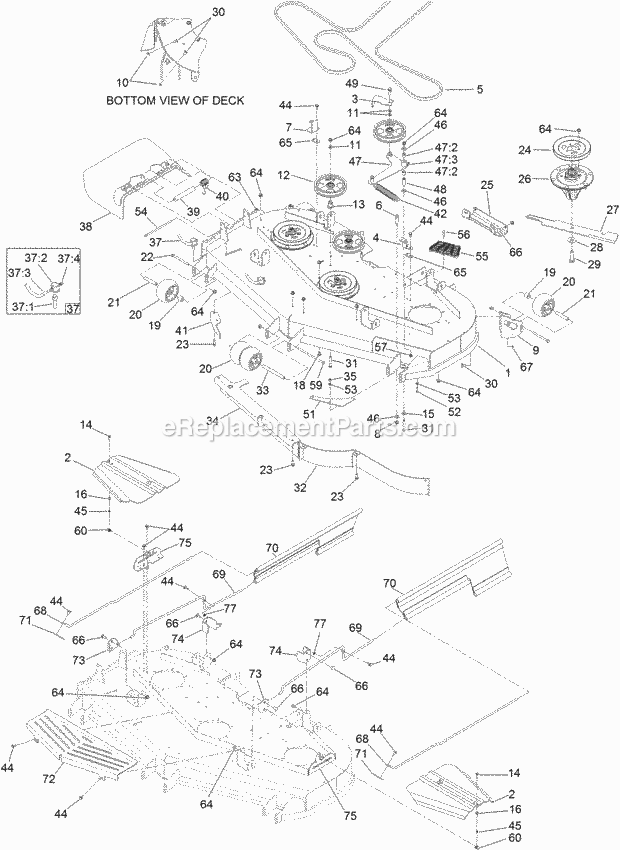 Toro 74265TE (400000000-999999999) Z Master Professional 7000 Series Riding Mower, With 152cm Turbo Force Side Discharge Mower, Deck Assembly Diagram