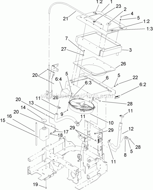 Toro 74265 (260000001-260999999) Z593-d Z Master, With 60in Turbo Force Side Discharge Mower, 2006 Cooling System Assembly Diagram