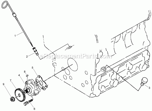 Toro 74266CP (280000001-280999999) Z580-d Z Master, With 52in Turbo Force Side Discharge Mower, 2008 Dipstick, Guide and Oil Pump Assembly Diagram