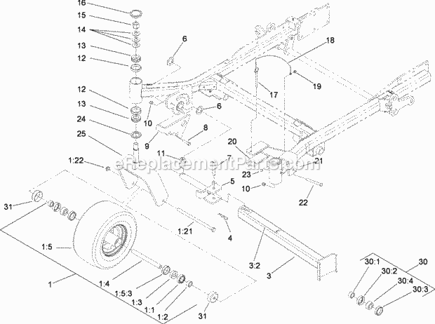 Toro 74266CP (280000001-280999999) Z580-d Z Master, With 52in Turbo Force Side Discharge Mower, 2008 Fork, Caster Wheel and Z Stand Assembly Diagram