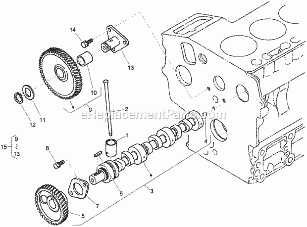 Toro 74266CP (290000001-290999999) Z580-d Z Master, With 52in Turbo Force Side Discharge Mower, 2009 Cam Shaft and Idle Gear Assembly Diagram