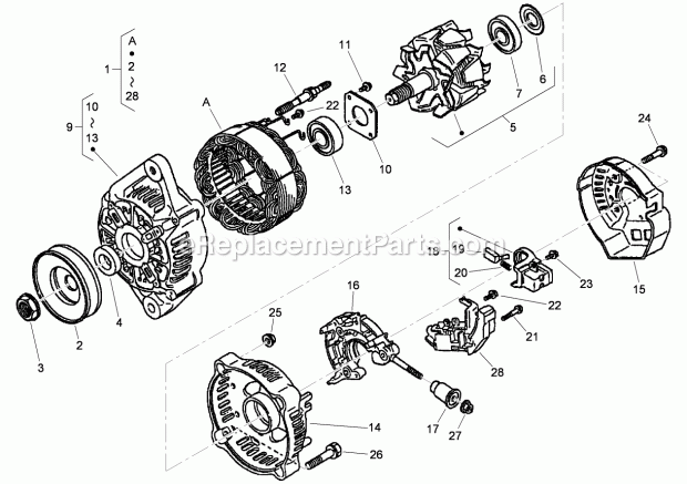 Toro 74266CP (312000001-312999999) Z Master Professional 6000 Series Riding Mower, With 52in Turbo Force Side Discharge Mower, 2 Alternator Components Assembly Diagram