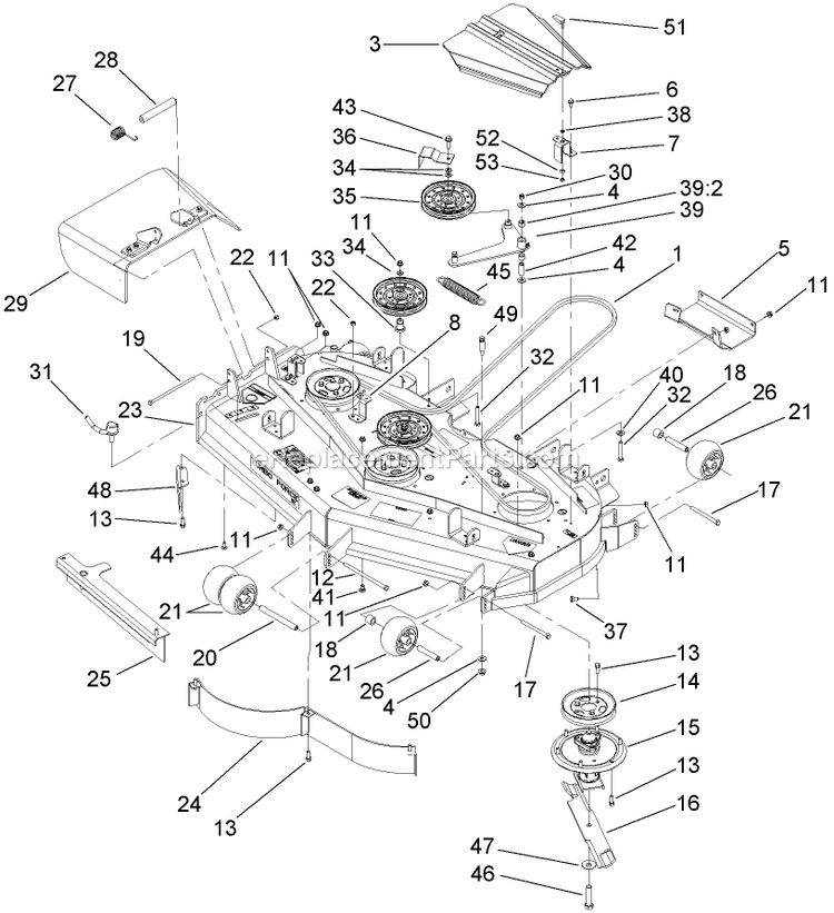 Toro 74266 (270000001-270000300)(2007) Z595-D Z Master, With 52in Turbo Force Side Discharge Mower Deck Assembly Diagram