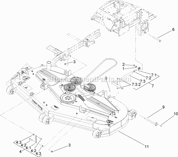 Toro 74266 (280000001-280999999) Z580-d Z Master, With 52in Turbo Force Side Discharge Mower, 2008 Deck Connection Assembly Diagram