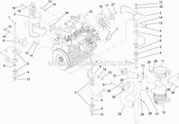 Toro 74266 (280000001-280999999) Z580-d Z Master, With 52in Turbo Force Side Discharge Mower, 2008 Engine, Exhaust and Air Intake Assembly Diagram