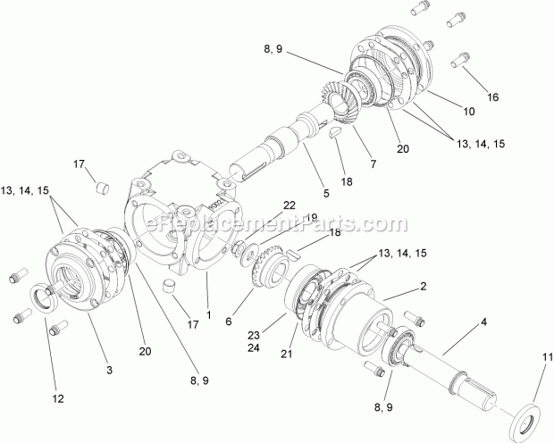 Toro 74266 (280000001-280999999) Z580-d Z Master, With 52in Turbo Force Side Discharge Mower, 2008 Gearbox Assembly No. 107-9887 Diagram