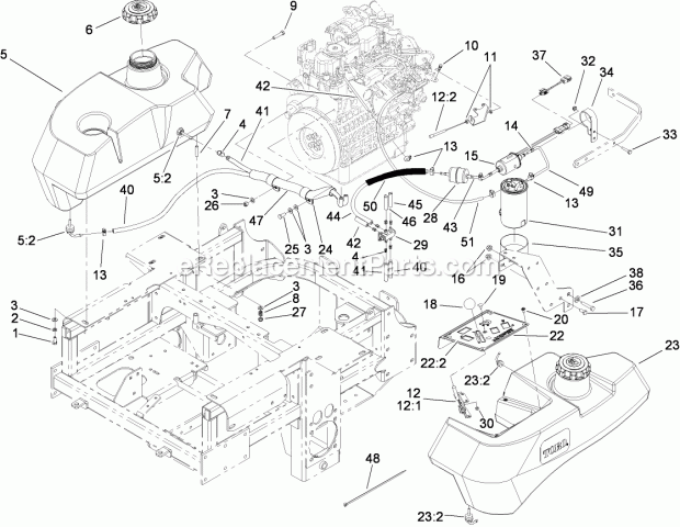 Toro 74266 (280000001-280999999) Z580-d Z Master, With 52in Turbo Force Side Discharge Mower, 2008 Control Panel and Fuel System Assembly Diagram