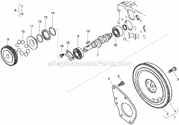 Toro 74266 (311000001-311999999) Z580-d Z Master, With 52in Turbo Force Side Discharge Mower, 2011 Flywheel and Fuel Camshaft Assembly Diagram