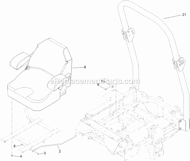 Toro 74266 (312000001-312999999) Z Master Professional 7000 Series Riding Mower, With 52in Turbo Force Side Discharge Mower, 201 Seat and Roll-Over Protection System Assembly Diagram