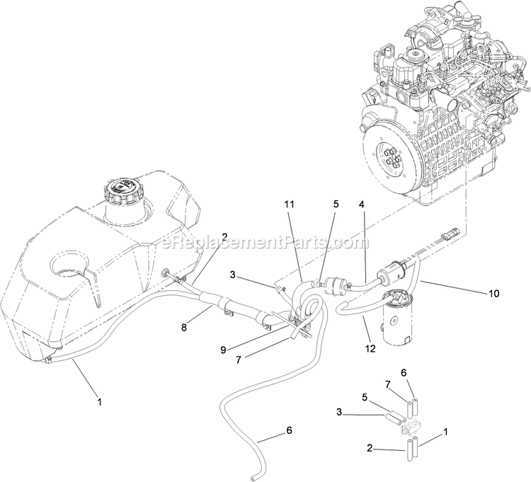 Toro 74266 (316000001-316999999)(2016) Z Master Professional 7000 , With 52in Turbo Force Side Discharge Mower Fuel Line Assembly Diagram