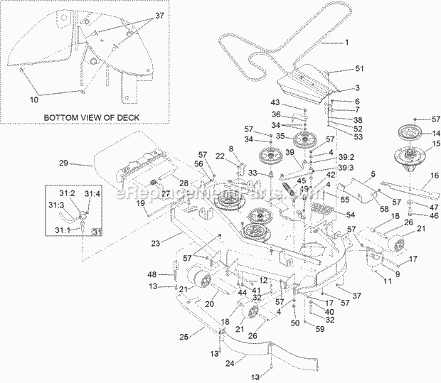 Toro 74266 (400000000-999999999) Z Master Professional 7000 Series Riding Mower, With 52in Turbo Force Side Discharge Mower, 201 Deck Assembly Diagram