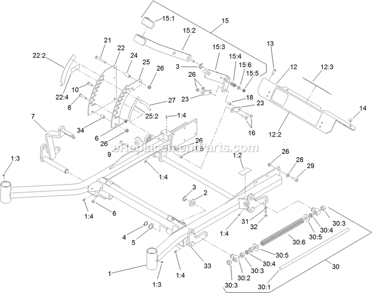 Toro 74266 (402612750-999999999) Z Master Professional 7000 , With 52in Turbo Force Side Discharge Mower Front Frame Assembly Diagram