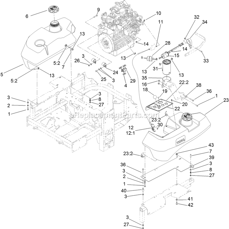 Toro 74266 (402612750-999999999) Z Master Professional 7000 , With 52in Turbo Force Side Discharge Mower Fuel System And Throttle Control Assembly Diagram