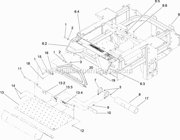 Toro 74267CP (280000001-280999999) Z580-d Z Master, With 60in Turbo Force Side Discharge Mower, 2008 Traction Frame and Floor Pan Assembly Diagram