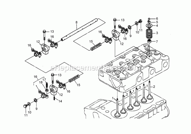 Toro 74267CP (280000001-280999999) Z580-d Z Master, With 60in Turbo Force Side Discharge Mower, 2008 Valve and Rocker Arm Assembly Diagram