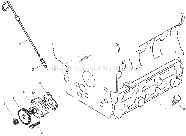 Toro 74267CP (290000001-290999999) Z580-d Z Master, With 60in Turbo Force Side Discharge Mower, 2009 Dipstick, Guide and Oil Pump Assembly Diagram