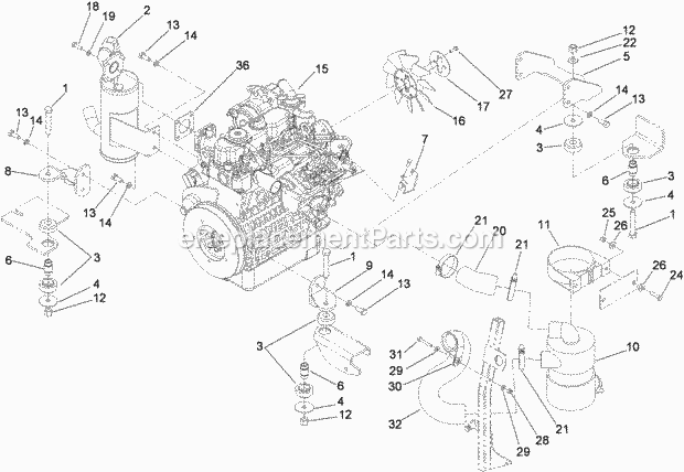 Toro 74267CP (290000001-290999999) Z580-d Z Master, With 60in Turbo Force Side Discharge Mower, 2009 Engine, Exhaust and Air Intake Assembly Diagram