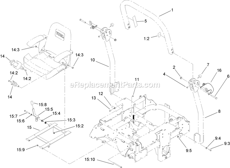 Toro 74267 (270000301-270999999)(2007) Z595-D Z Master, With 60in Turbo Force Side Discharge Mower Roll-Over Protection System Assembly Diagram