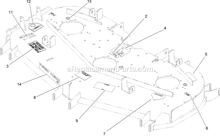 Toro 74267 (280000001-280999999)(2008) Z580-D Z Master, With 60in Turbo Force Side Discharge Mower Deck Decal Assembly Diagram